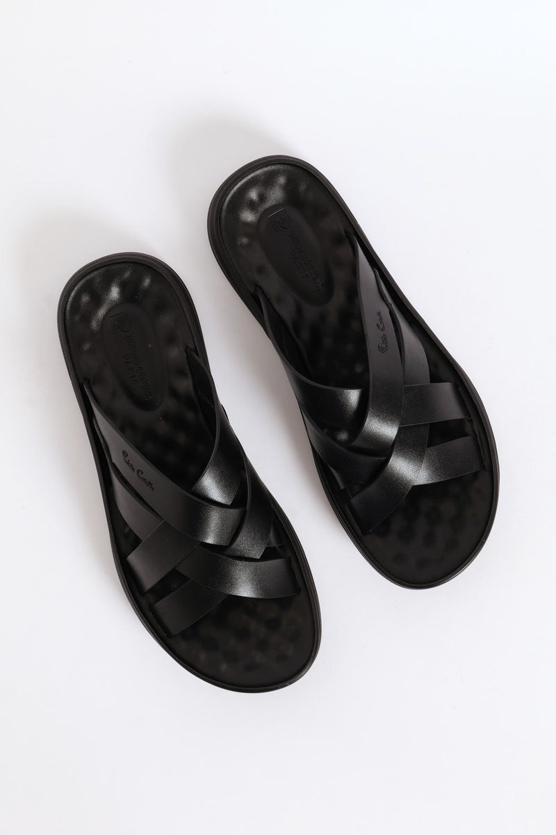 Comfort Cross Over Strap Sandal - Black