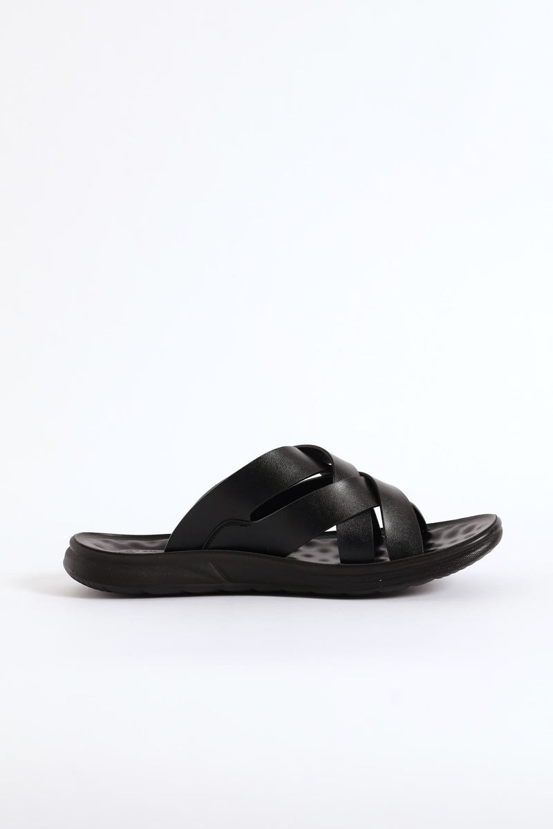 Comfort Cross Over Strap Sandal - Black