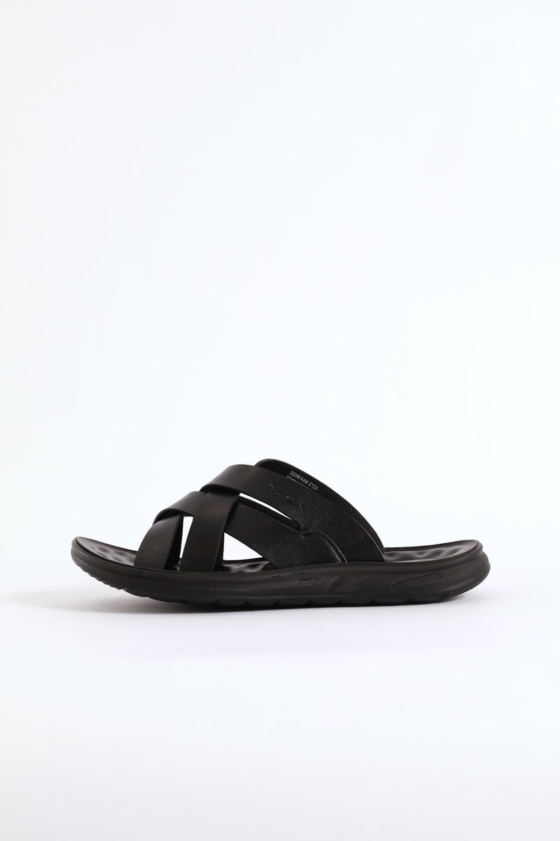 Comfort Cross Over Strap Sandal - Black