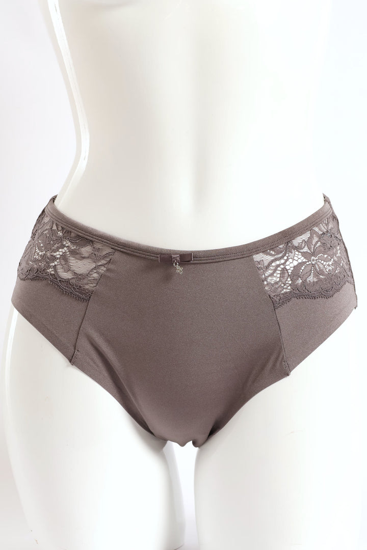 Bonded Microfibre & Lace Boyleg Panty - Grey