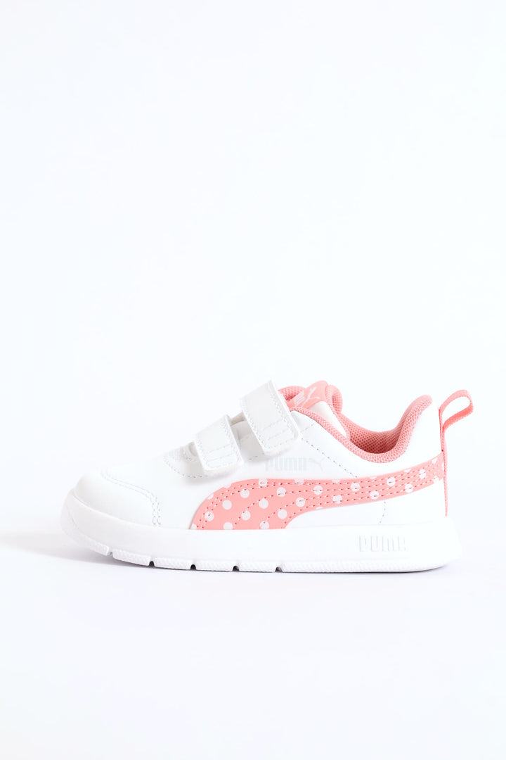 Pre-Girls Courtflex V3 Dotty V Sneaker - White/Pink