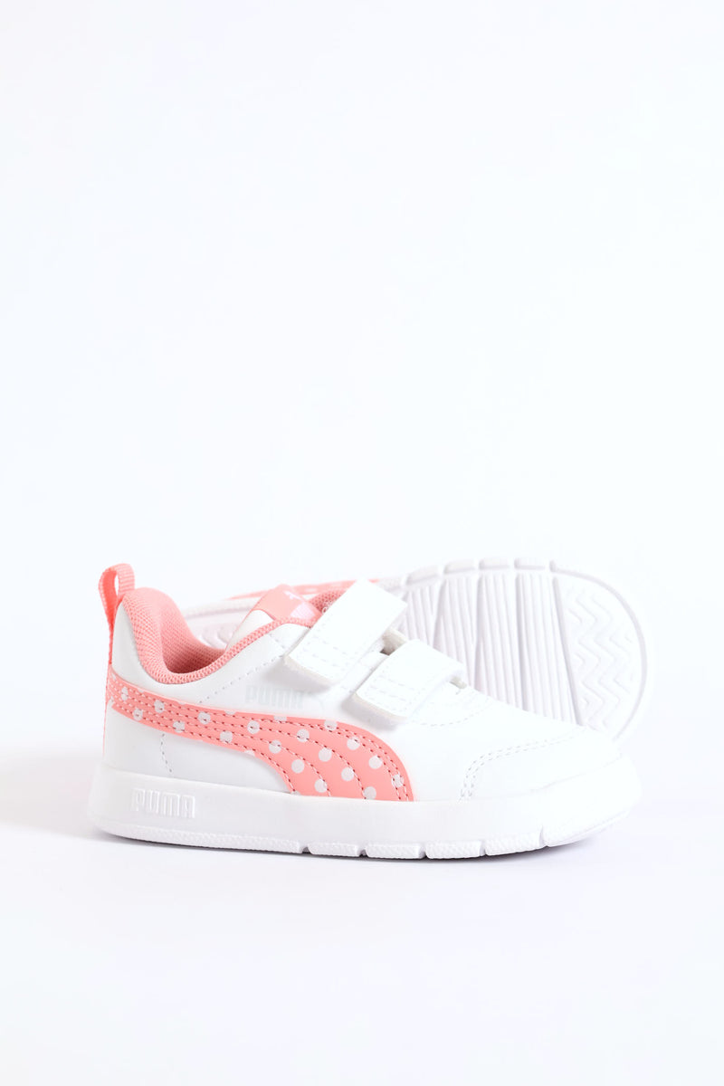 Pre-Girls Courtflex V3 Dotty V Sneaker - White/Pink