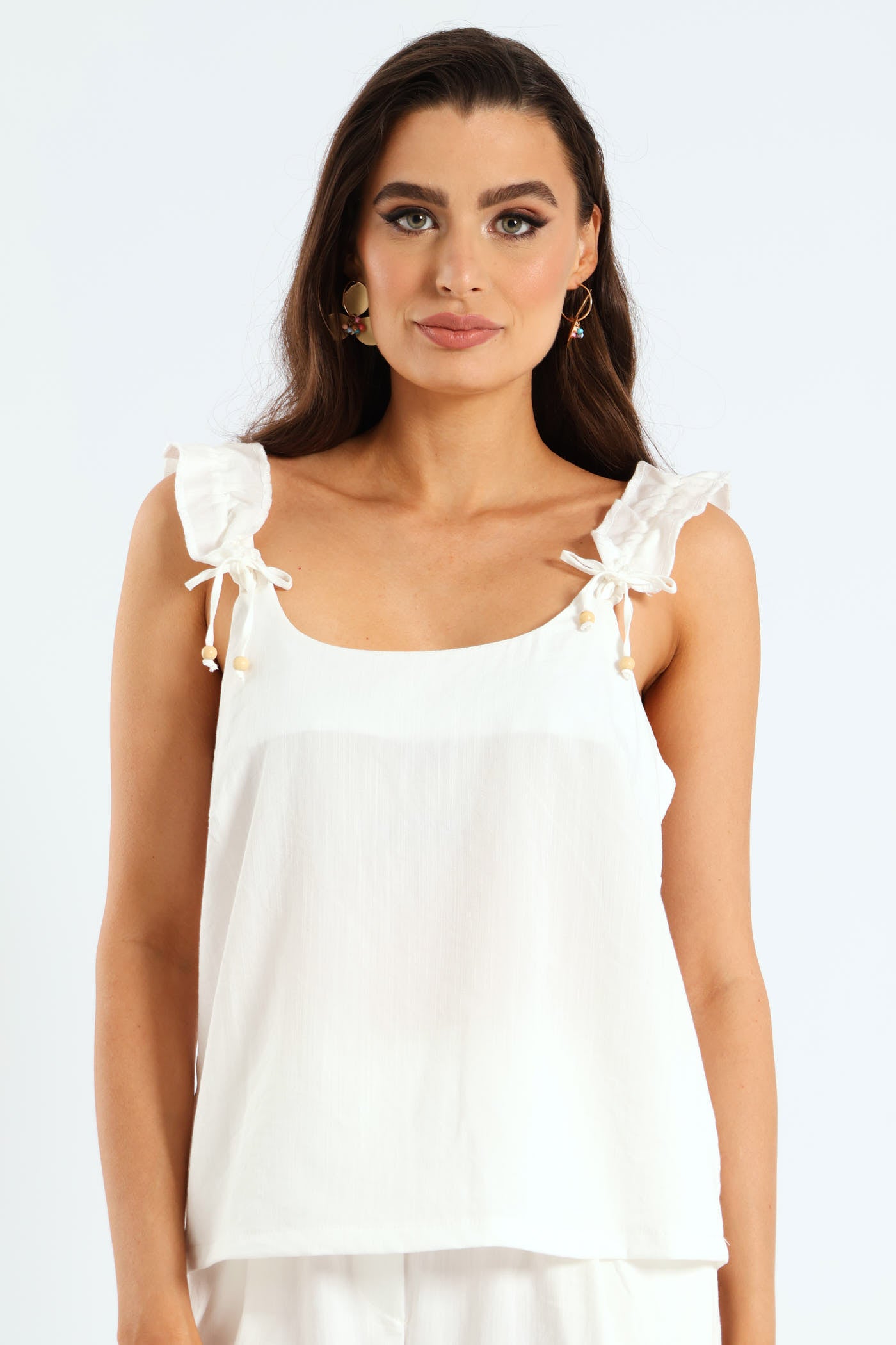 Ladies Frill Strap Cami Top - Off White – Edgars