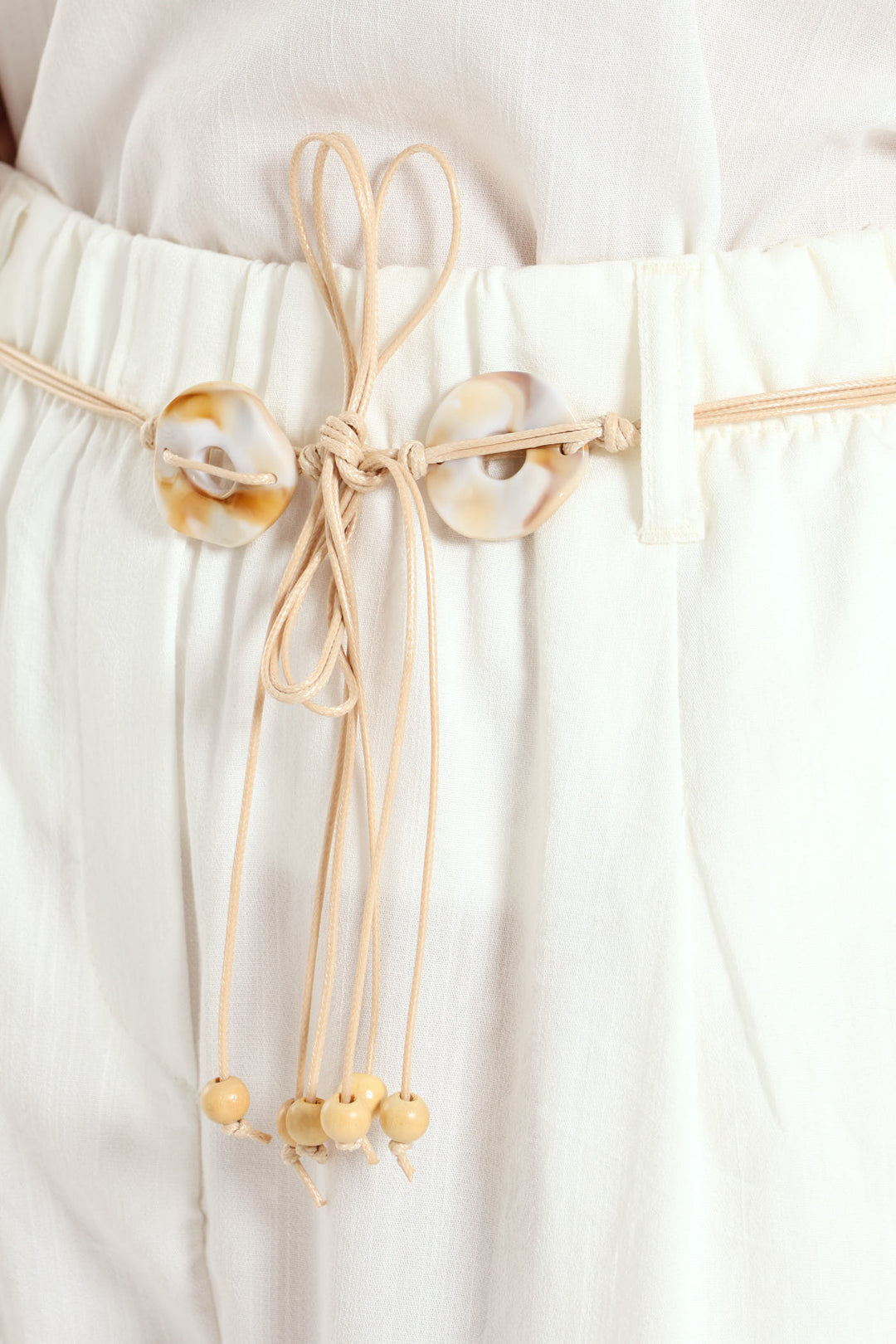 Braided Belt Pull-On Wideleg Pants - Off White