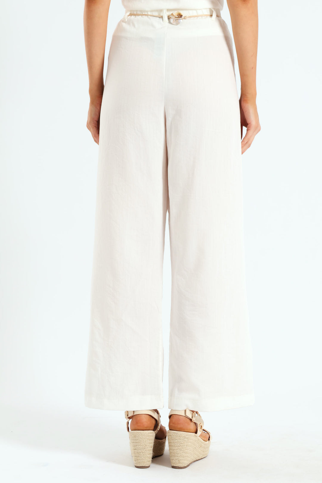 Braided Belt Pull-On Wideleg Pants - Off White