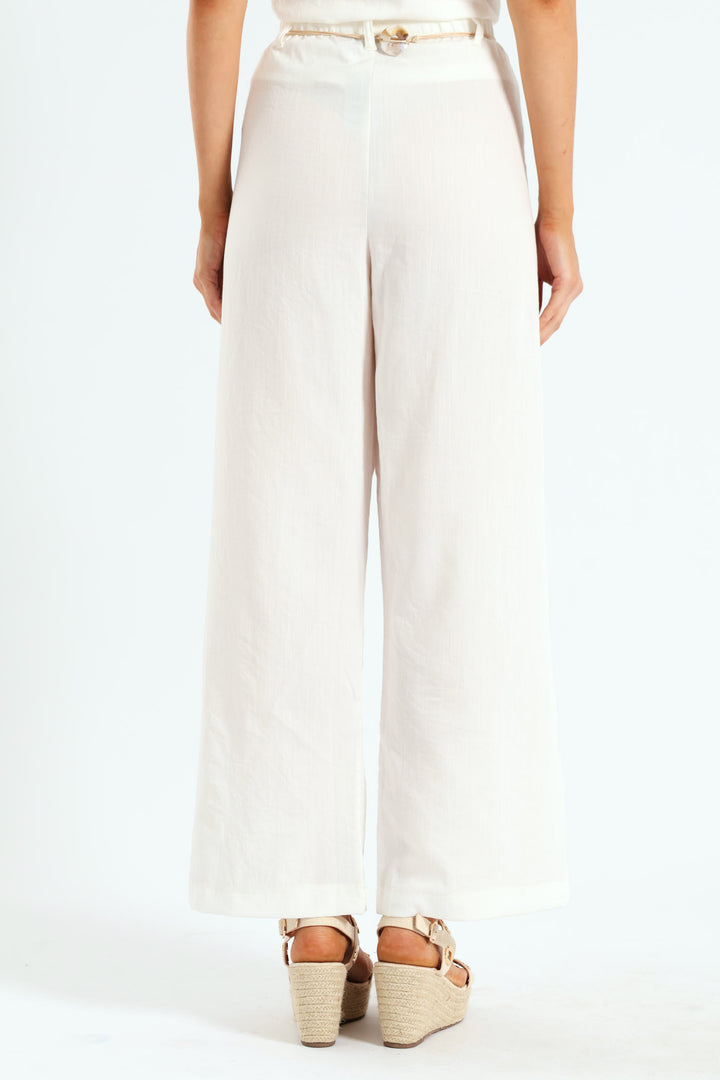 Braided Belt Pull-On Wideleg Pants - Off White