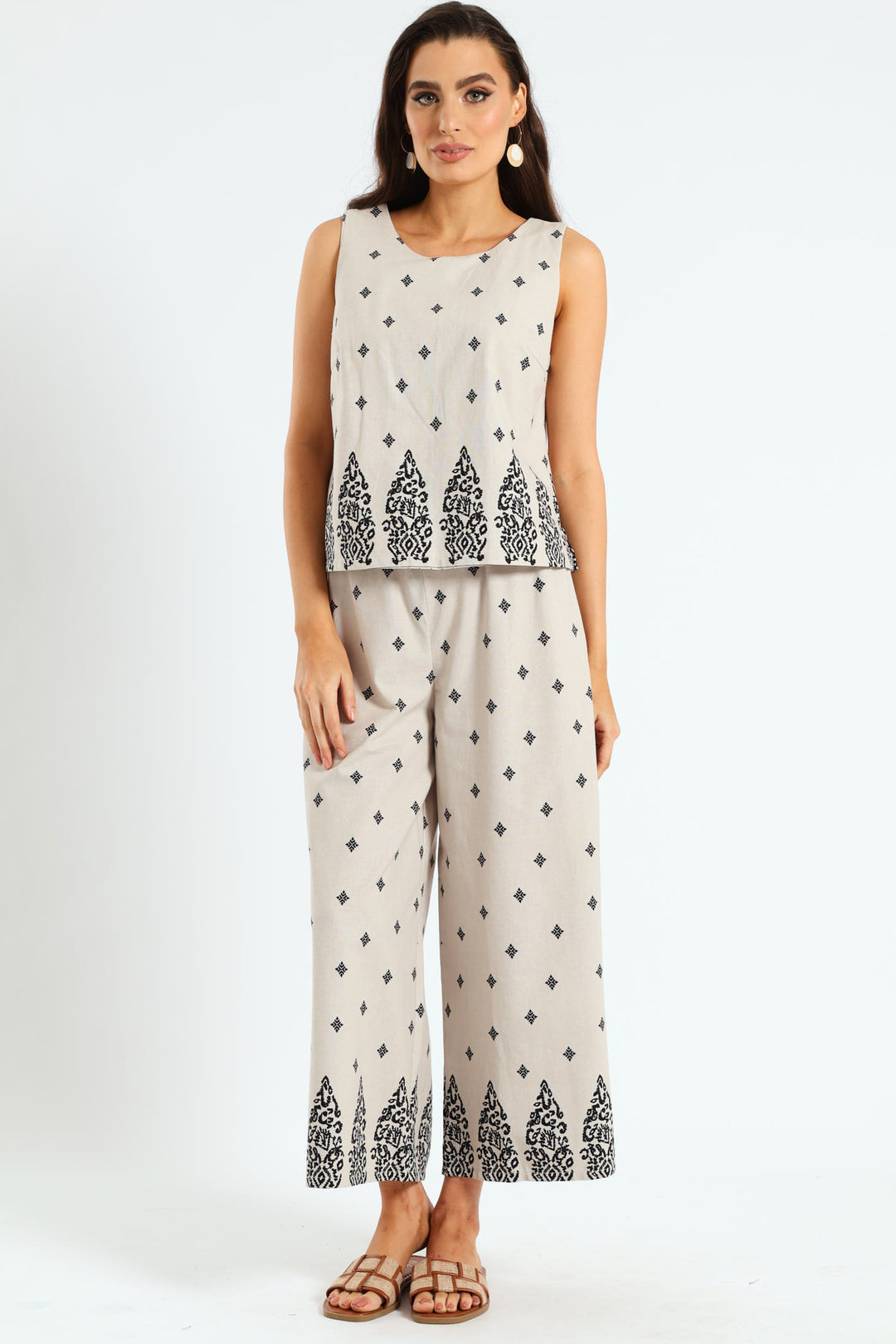 Shell Tank With Border - Beige/Black