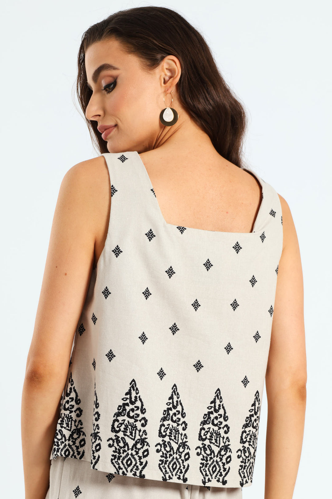 Shell Tank With Border - Beige/Black