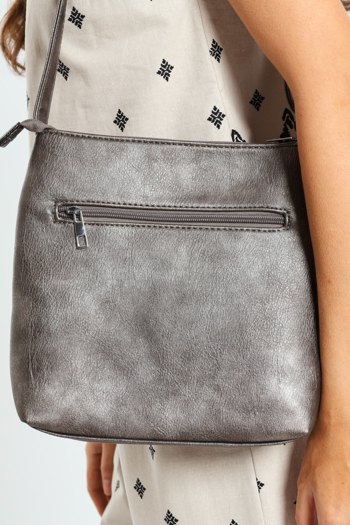 Ladies Zip Detail Cross-body Bag - Pewter – Edgars