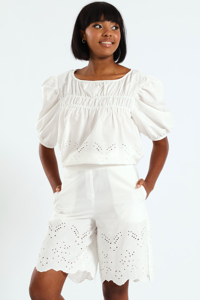 3/4 Sleeve Babydoll Top - White