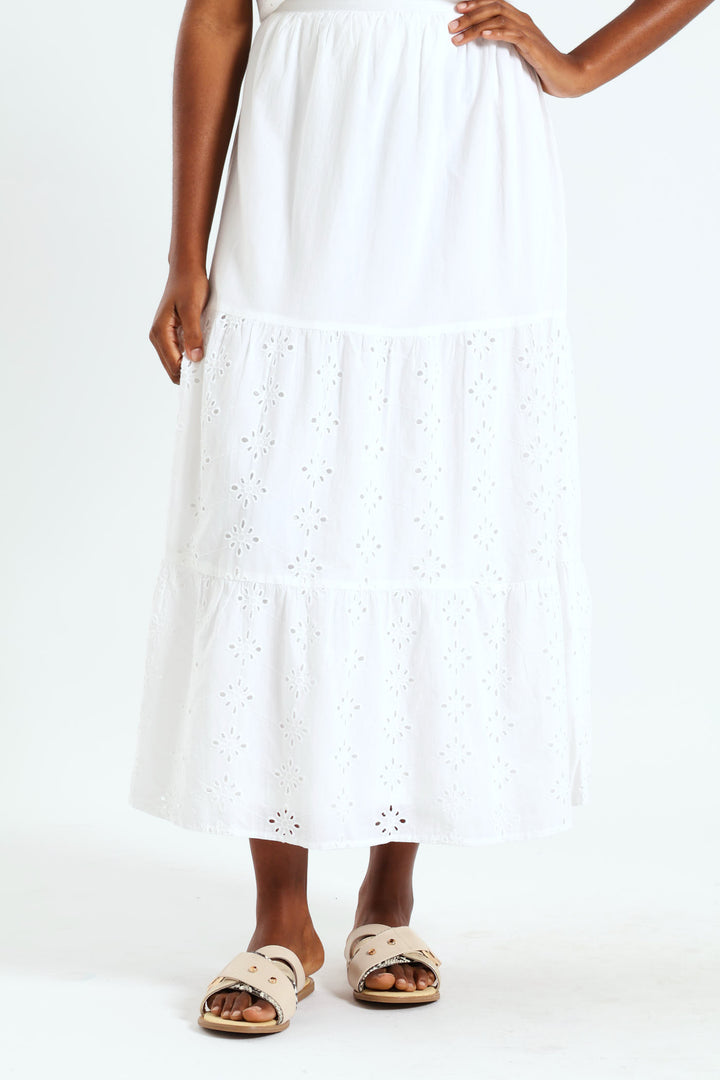 Tiered Anglaise Skirt - White