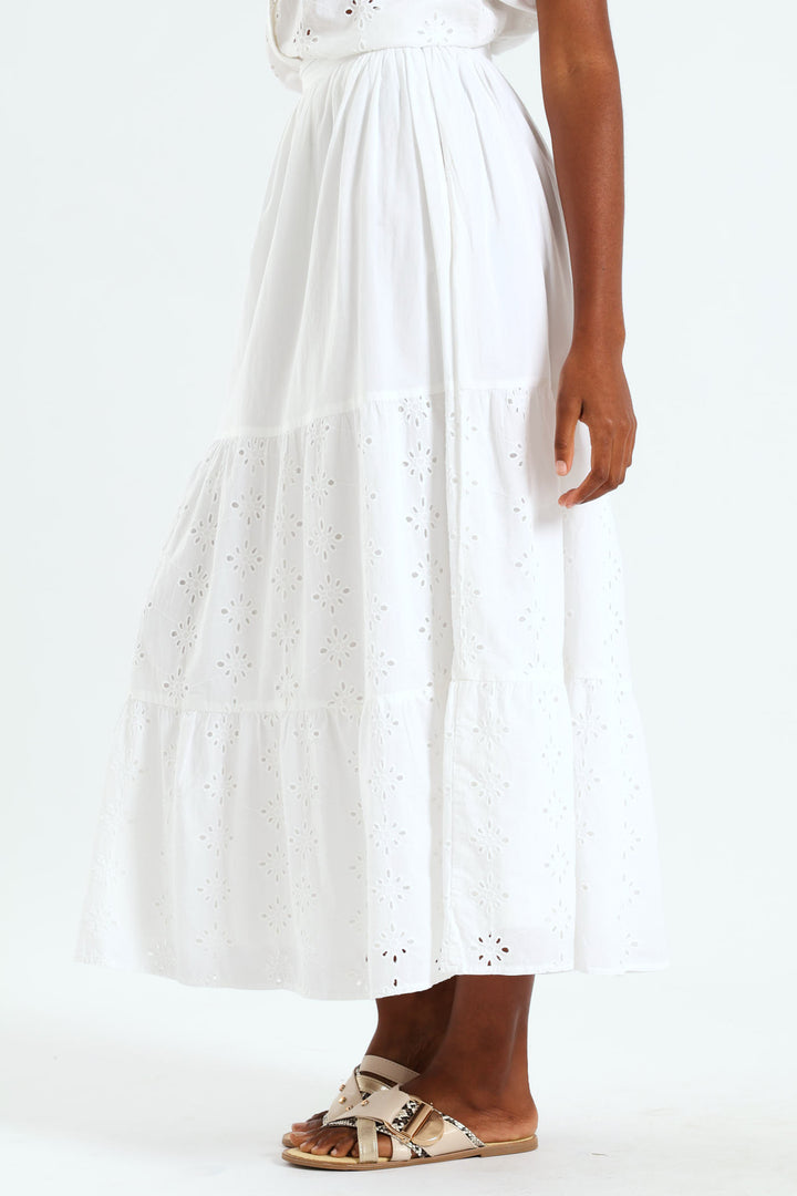 Tiered Anglaise Skirt - White