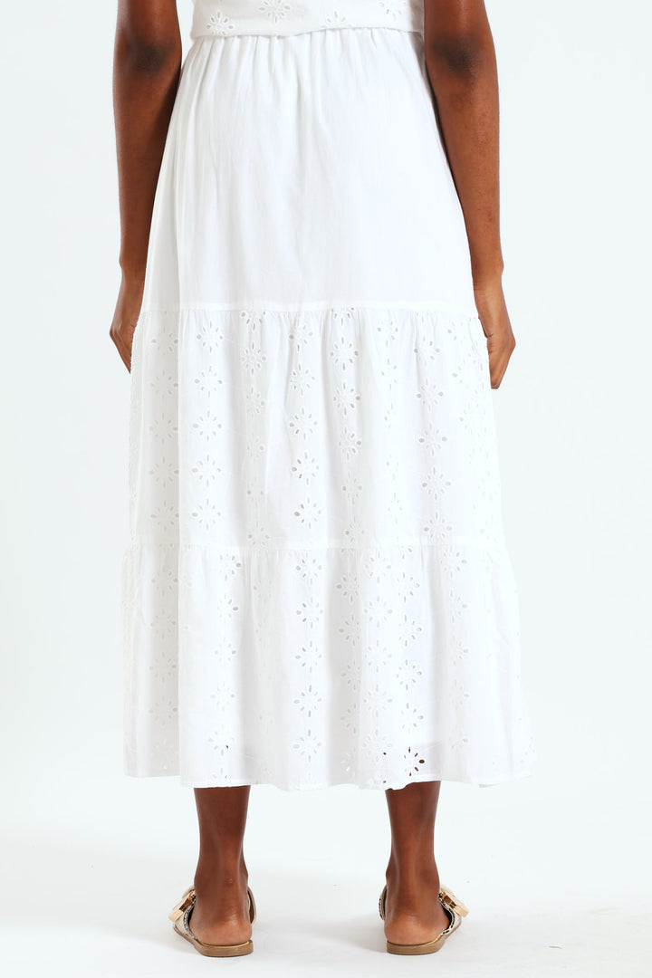 Tiered Anglaise Skirt - White