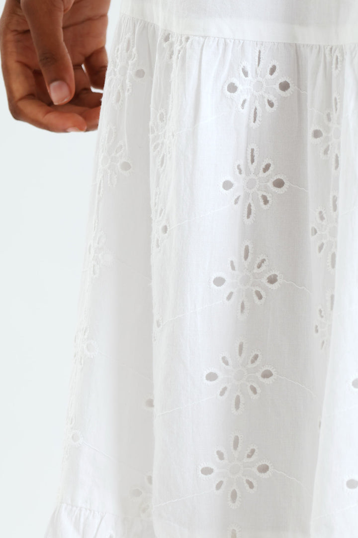 Tiered Anglaise Skirt - White