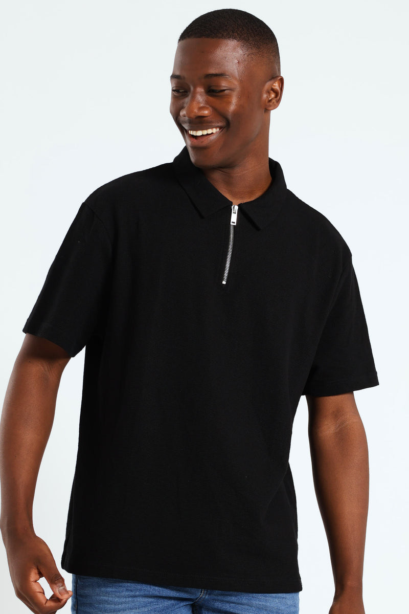 Stitch Waffle Zip Golfer - Black