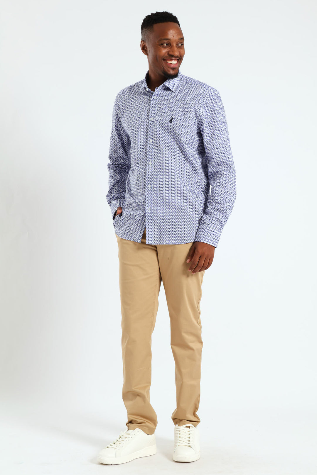 Gonzo Geo Printed Long Sleeve Shirt - Navy