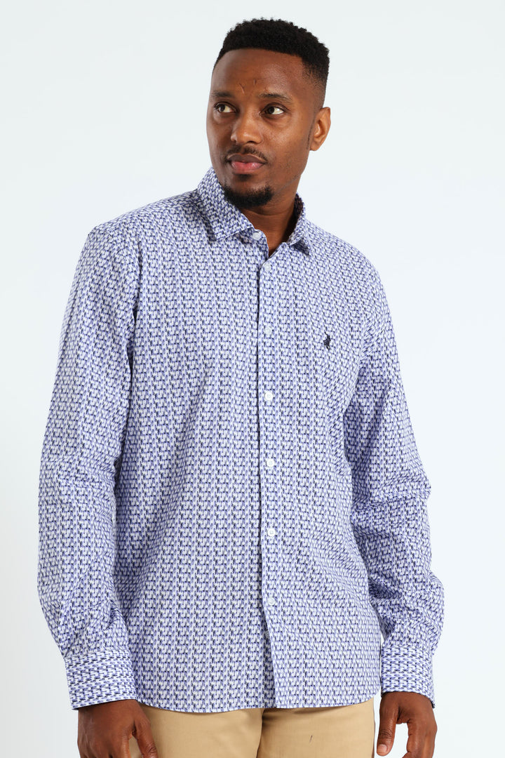 Gonzo Geo Printed Long Sleeve Shirt - Navy
