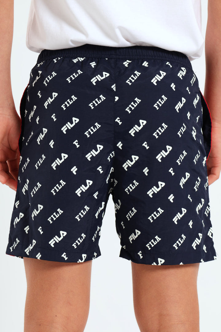 Boys Nylon Print Shorts - Blue