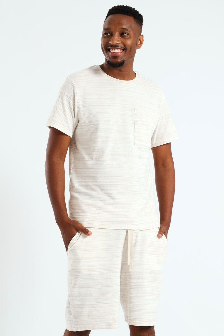Surface Interest Tee & Shorts PJ Set - Beige