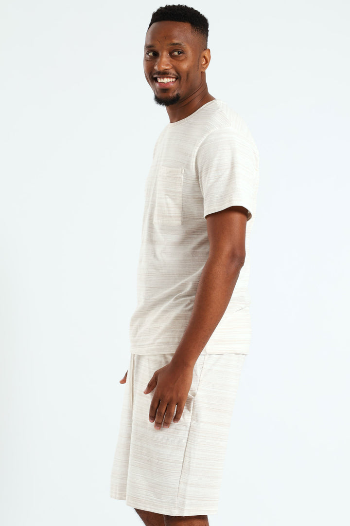 Surface Interest Tee & Shorts PJ Set - Beige