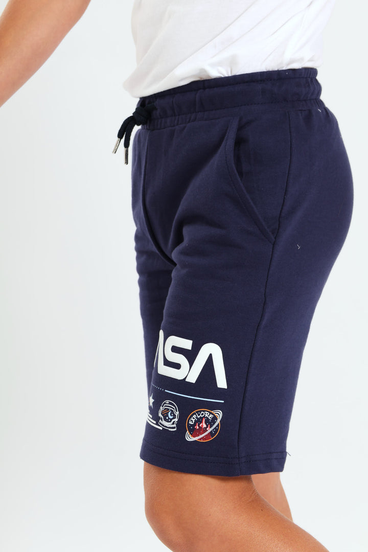 Boys Nasa Printed Shorts - Navy