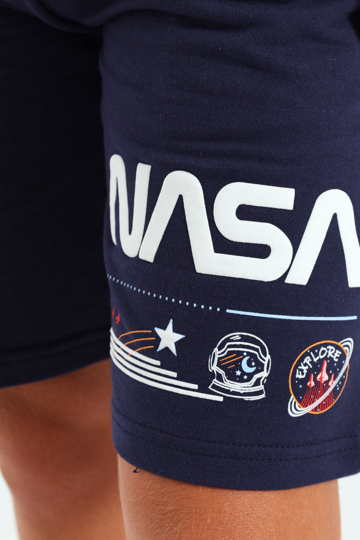 Boys Nasa Printed Shorts - Navy