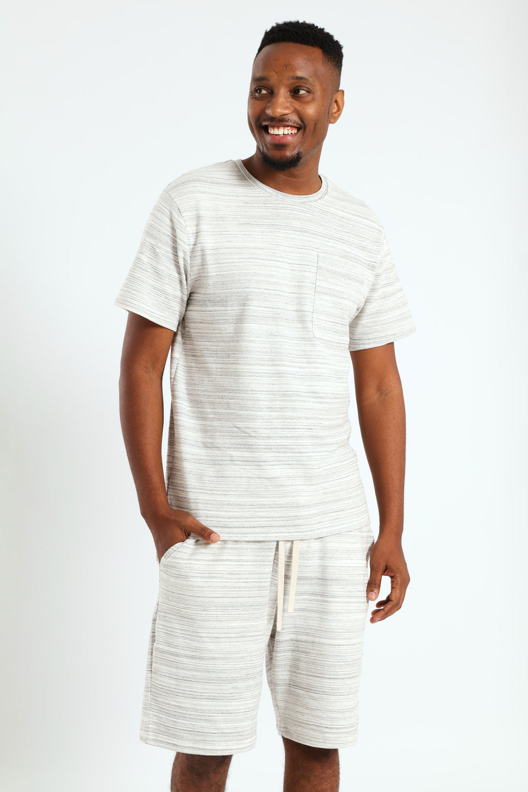 Surface Interest Tee & Shorts PJ Set - Stone