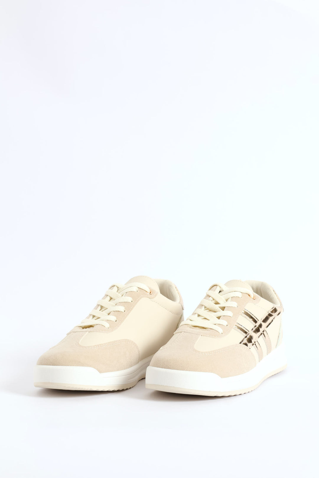 Toe Bumper Heel Print Lace Up Sneaker - Beige
