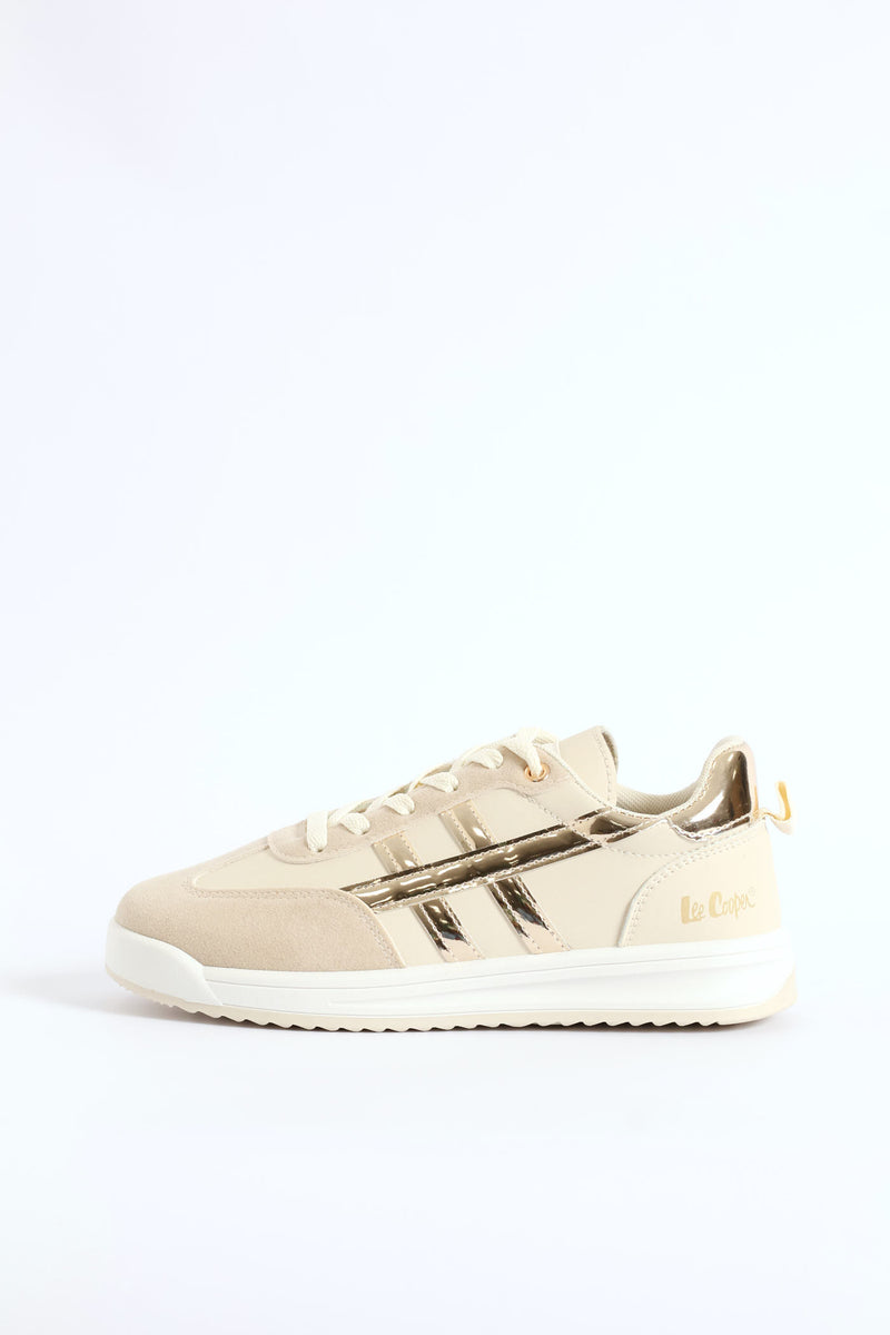 Toe Bumper Heel Print Lace Up Sneaker - Beige