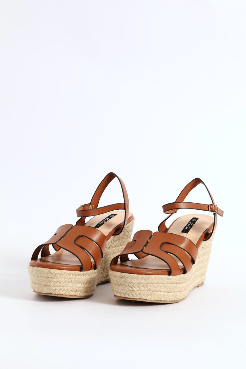 Thick Strap Espadrille Wedge Heel - Tan