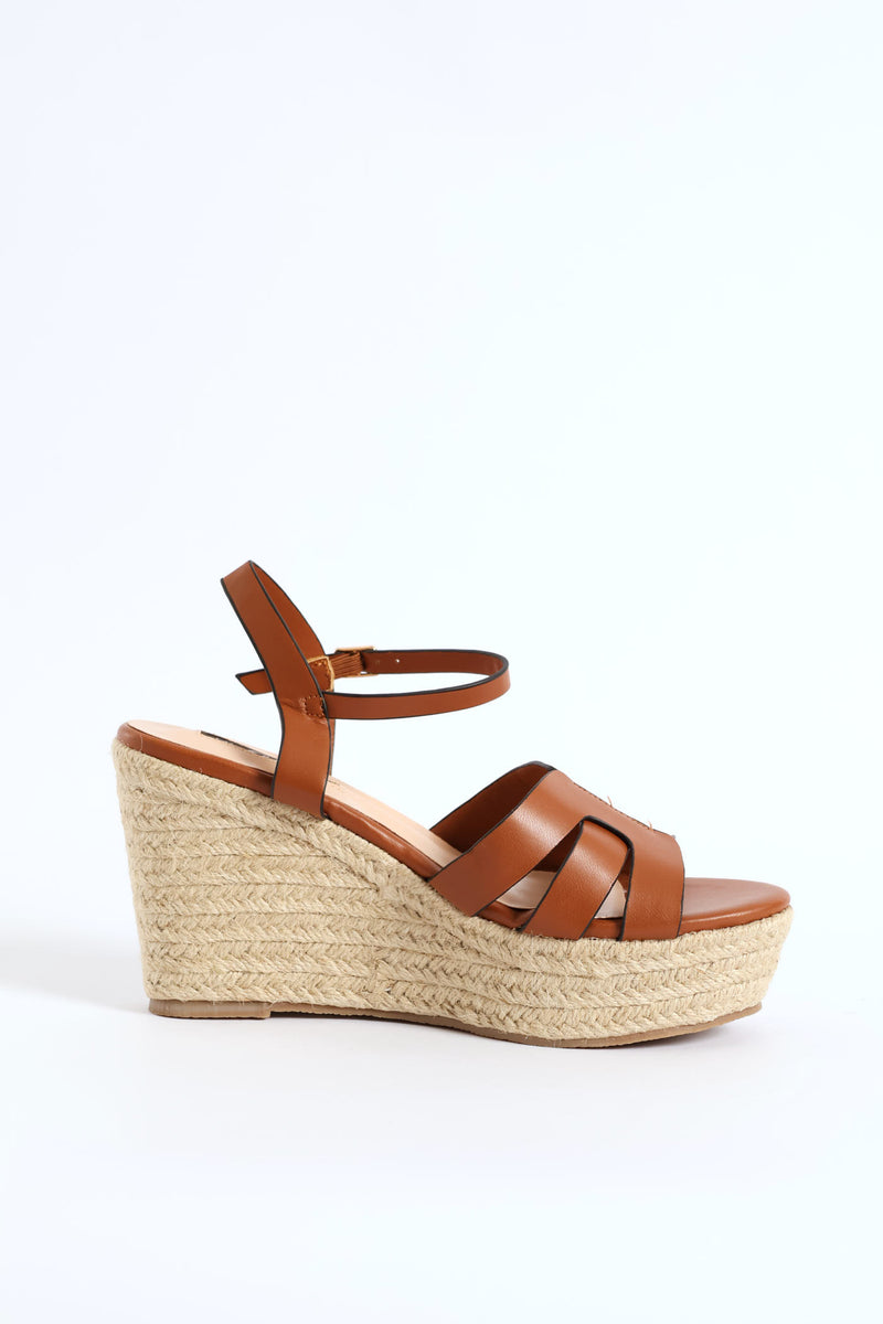 Thick Strap Espadrille Wedge Heel - Tan