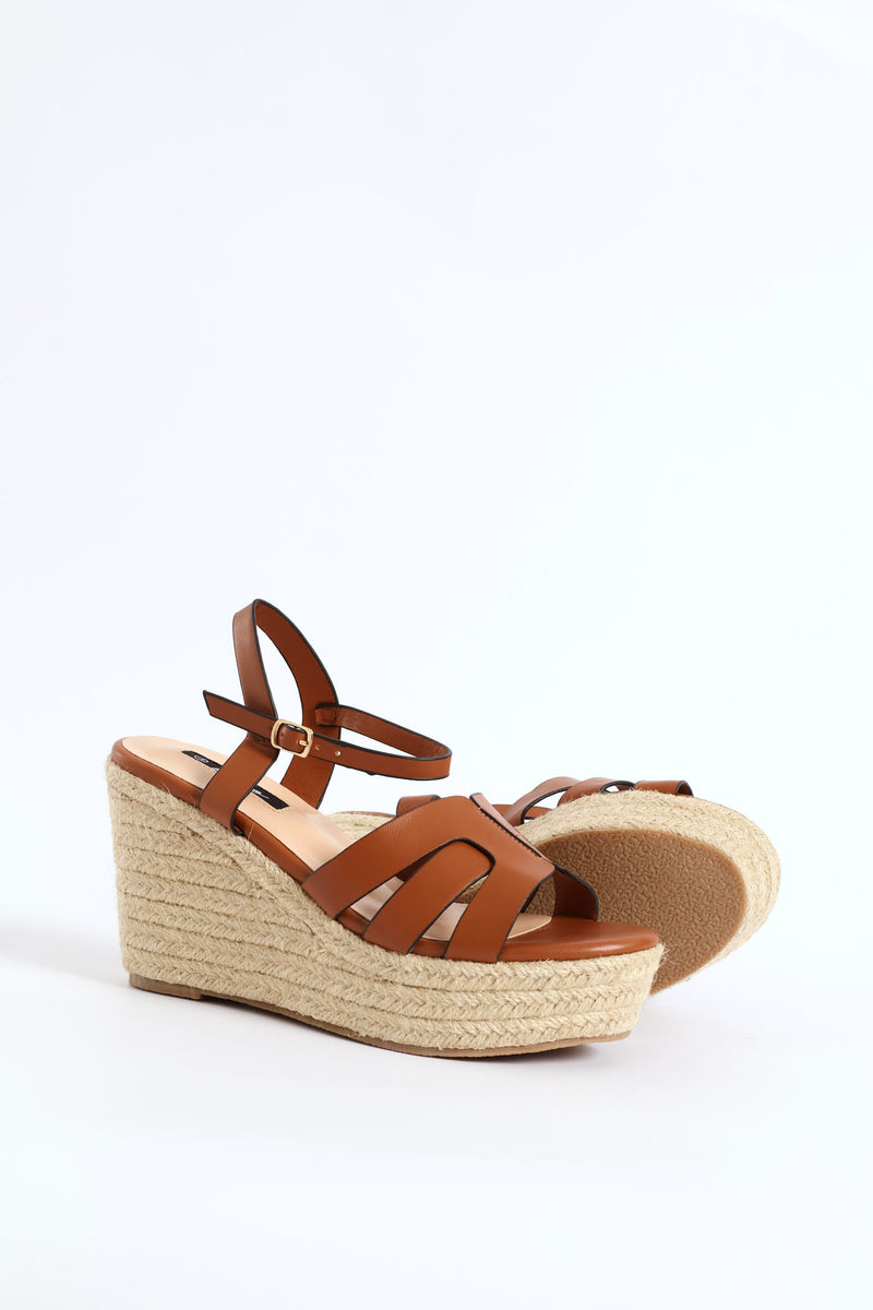 Thick Strap Espadrille Wedge Heel - Tan