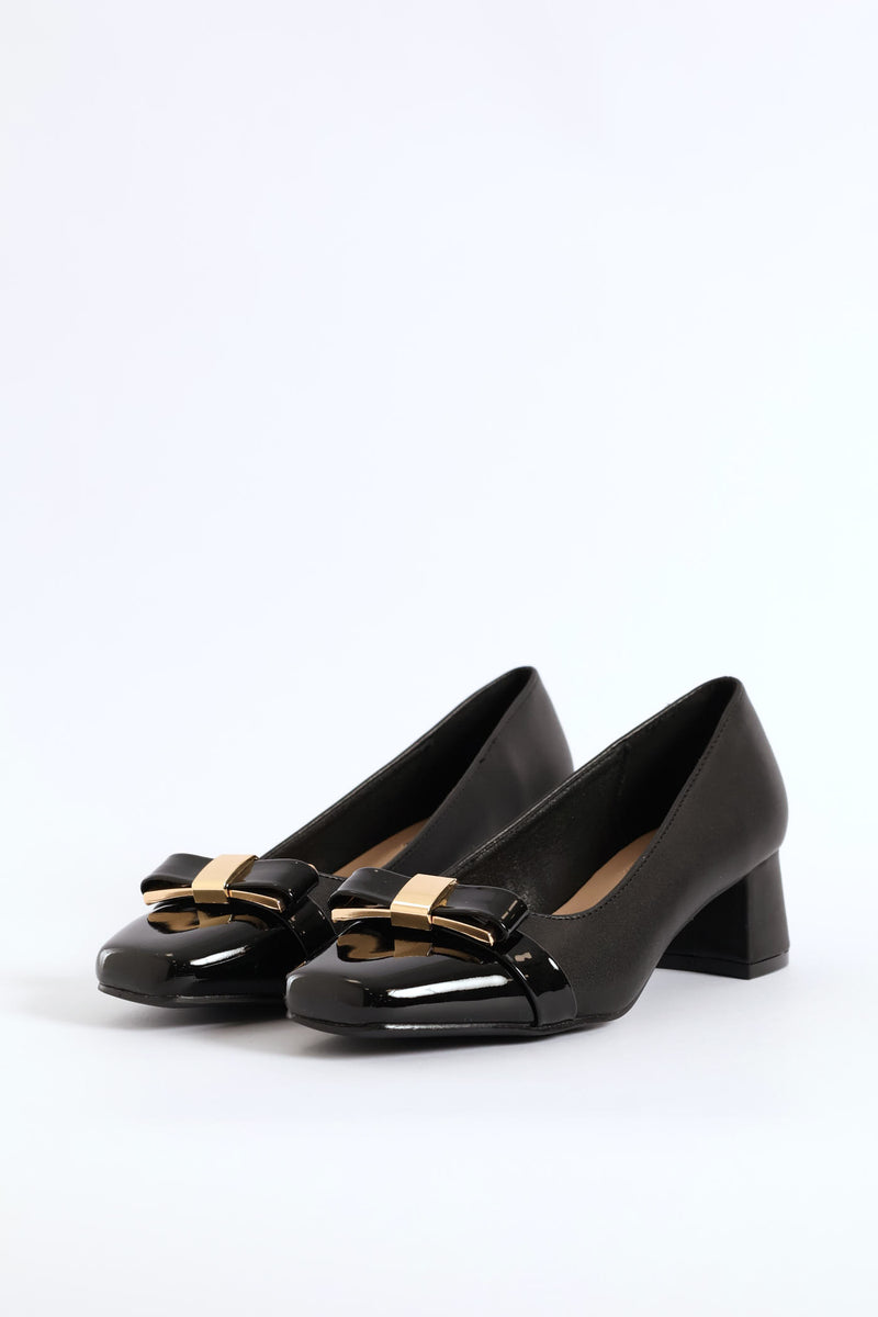 Square Toe Court Block Heel - Black
