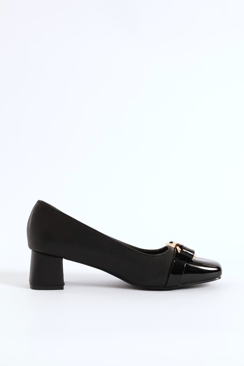 Square Toe Court Block Heel - Black