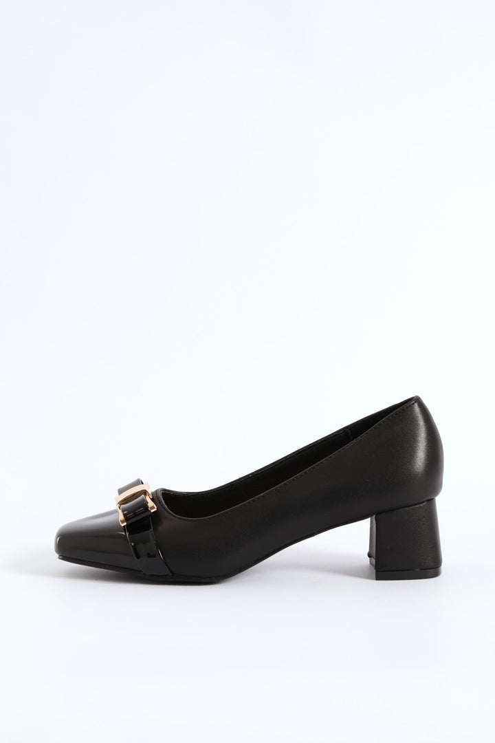 Square Toe Court Block Heel - Black