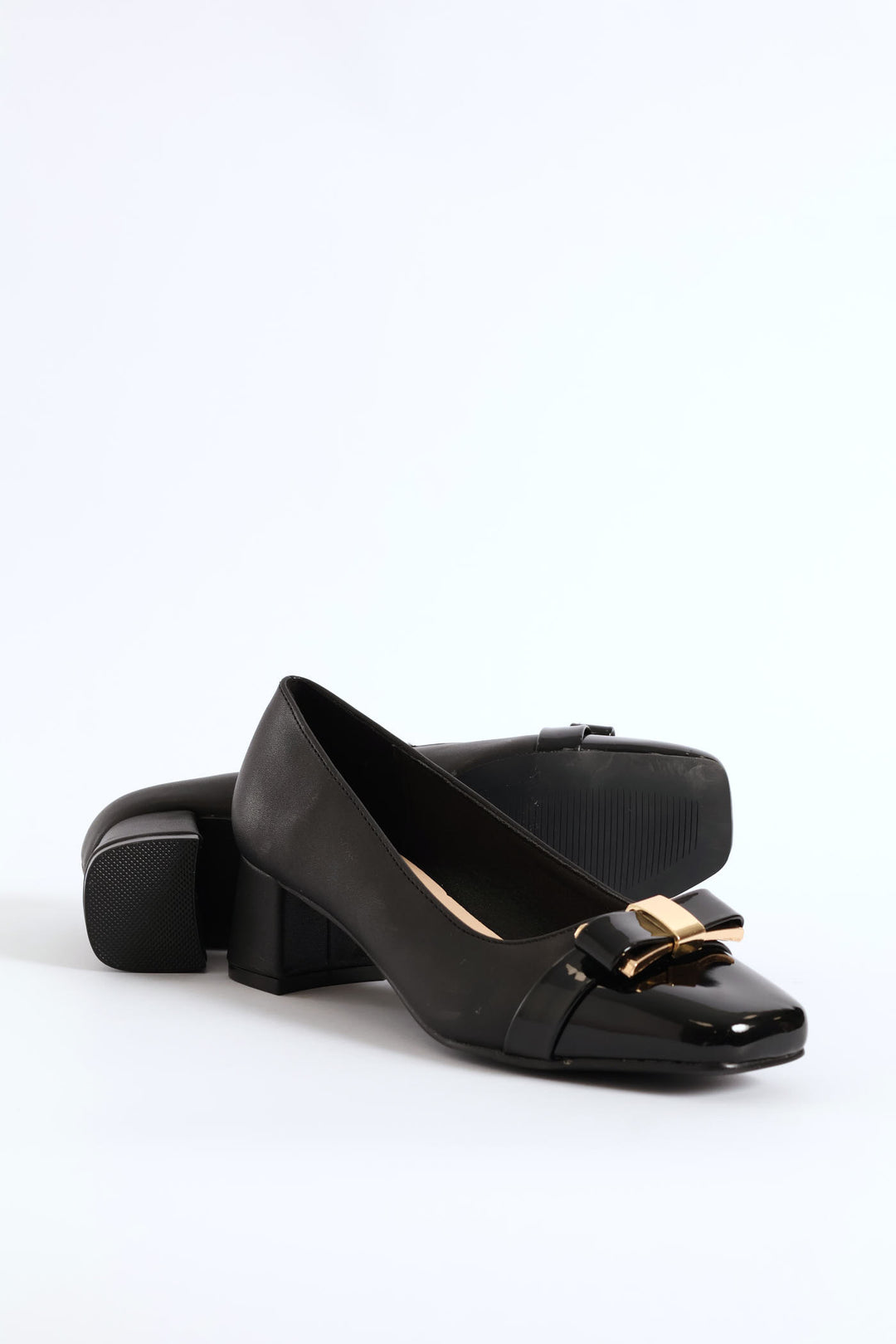 Square Toe Court Block Heel - Black
