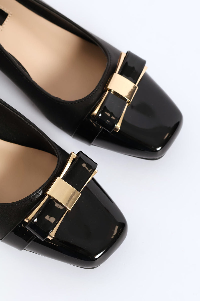 Square Toe Court Block Heel - Black