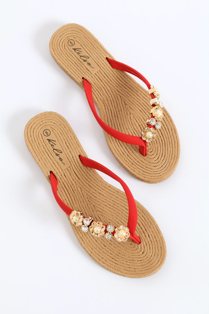 Diamante Trm Thong Sandal - Red