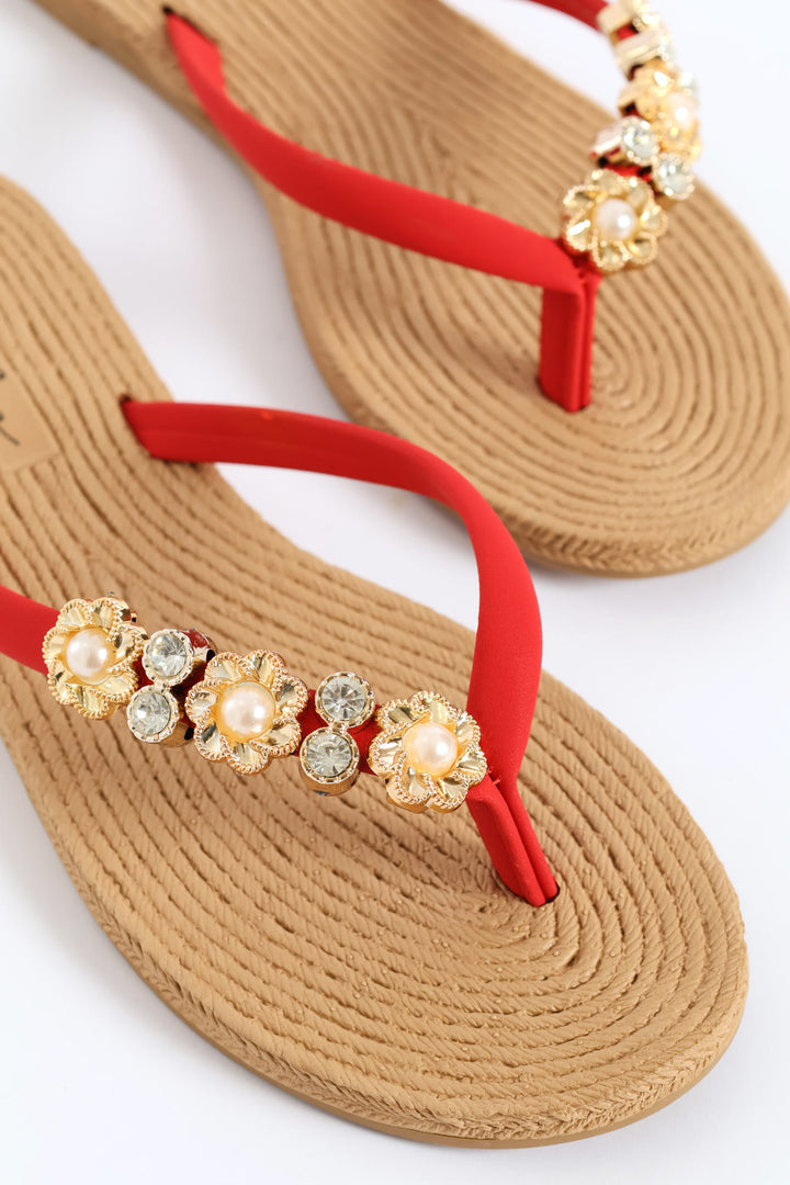 Diamante Trm Thong Sandal - Red