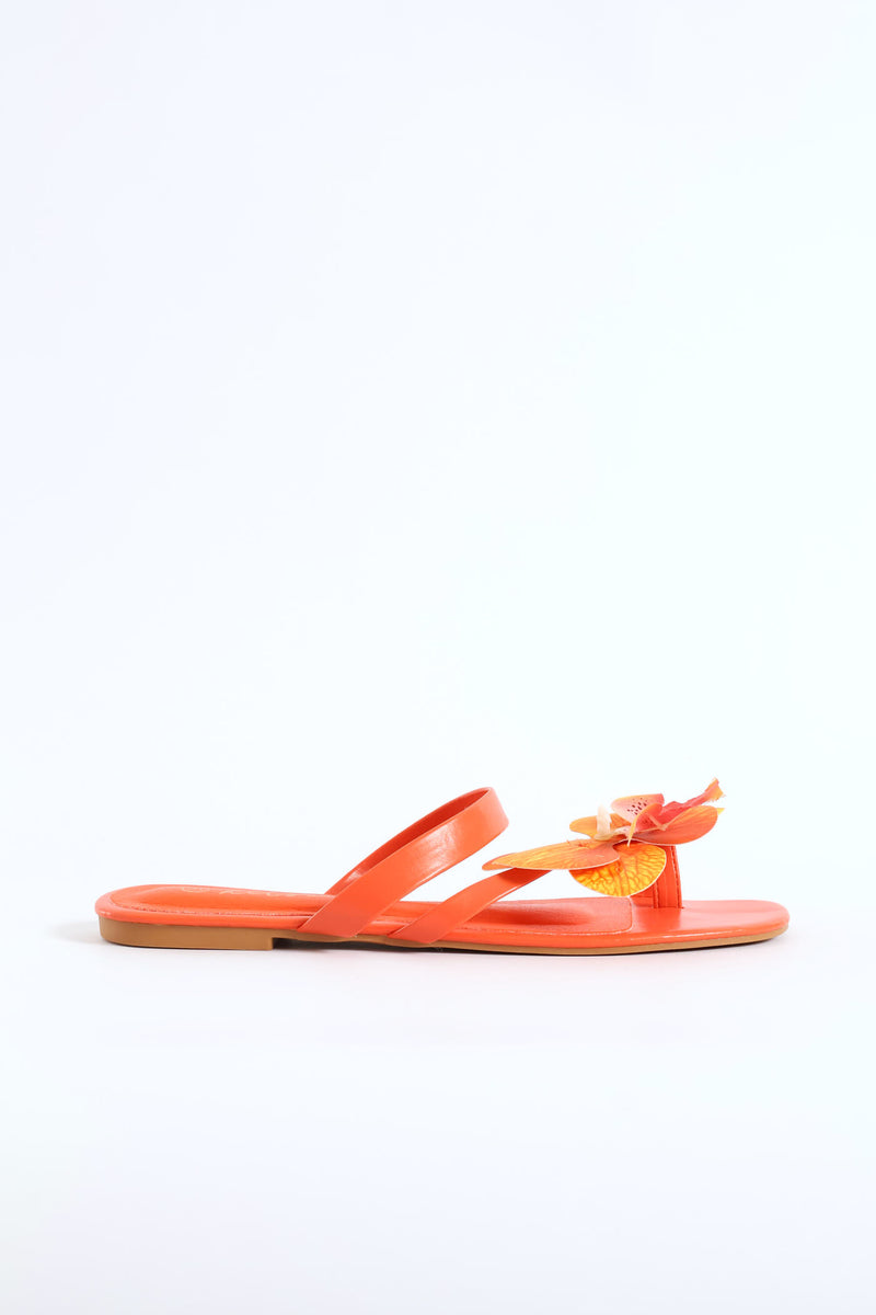 Orchid Flower Toe Post Sandal - Orange
