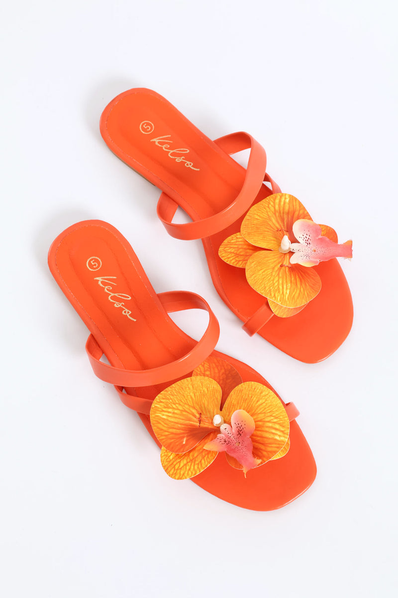 Orchid Flower Toe Post Sandal - Orange