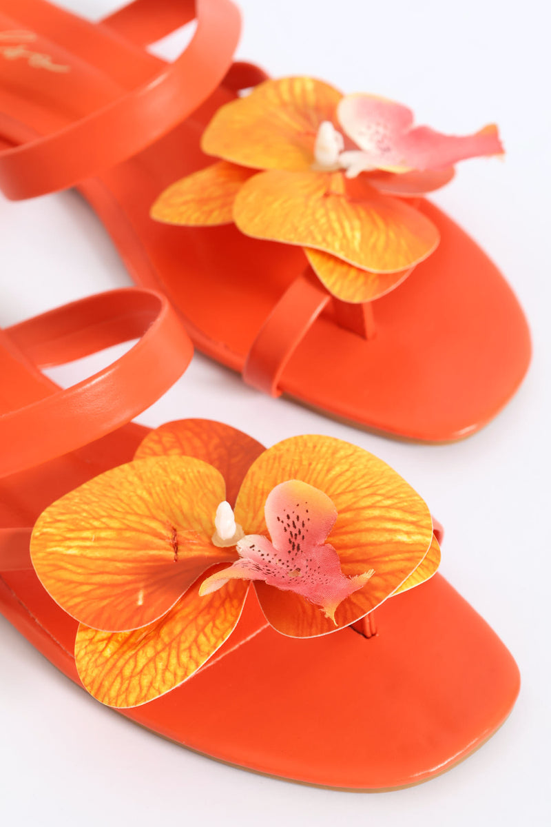 Orchid Flower Toe Post Sandal - Orange