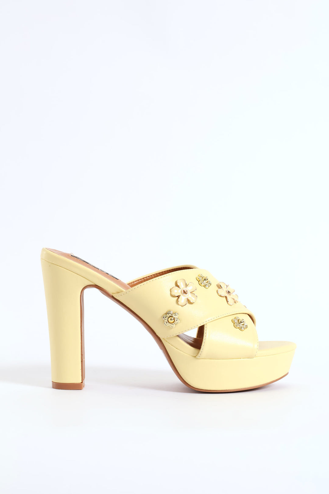 Flower Jewel Crosstrap Platform Heel - Light Yellow