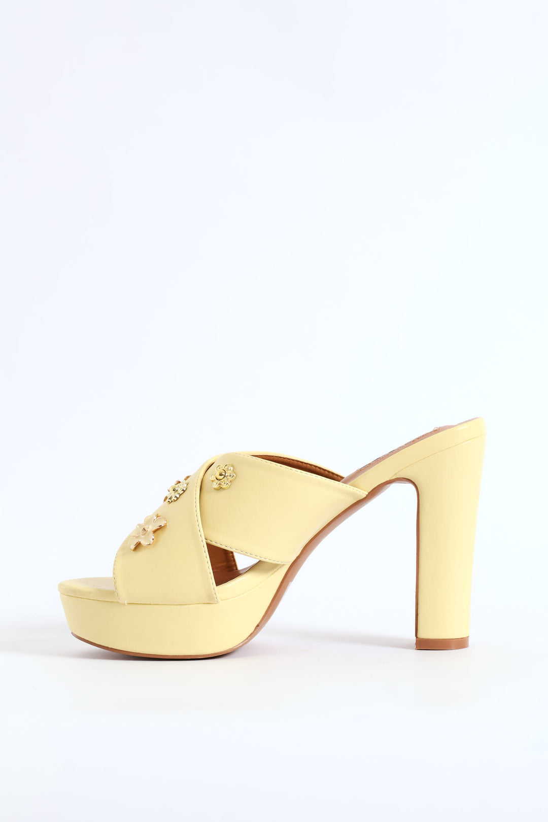 Flower Jewel Crosstrap Platform Heel - Light Yellow