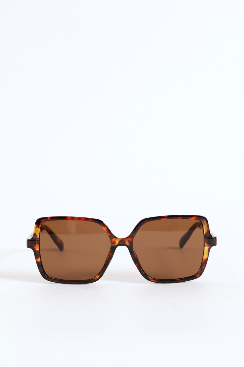 Square Frame Brown Lense Sunglasses - Tortoise