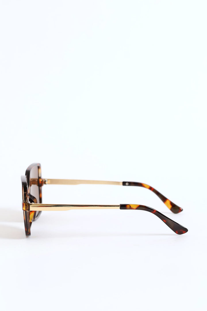 Square Frame Brown Lense Sunglasses - Tortoise