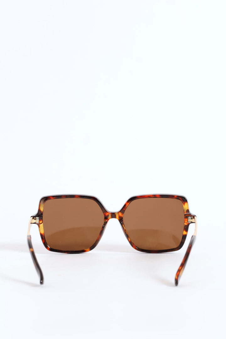 Square Frame Brown Lense Sunglasses - Tortoise