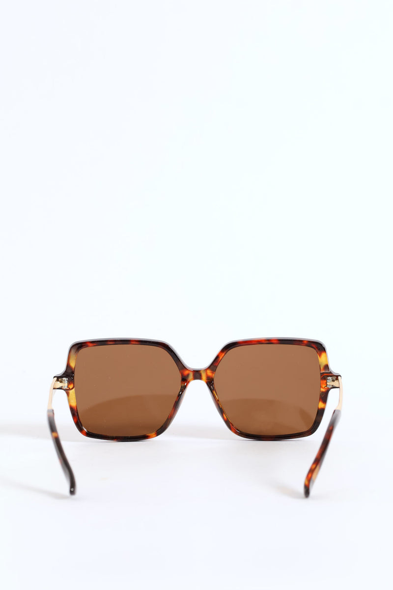 Square Frame Brown Lense Sunglasses - Tortoise