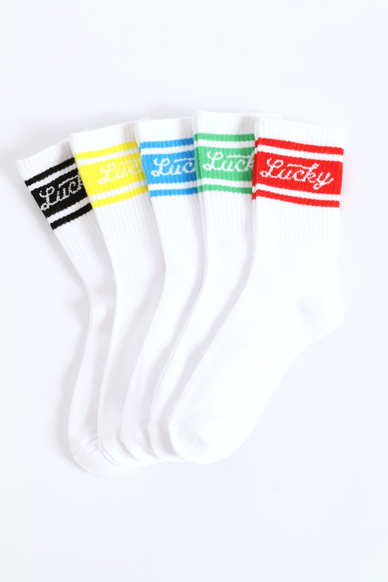 Boys 5 Pack Lucky Anklet Socks - White