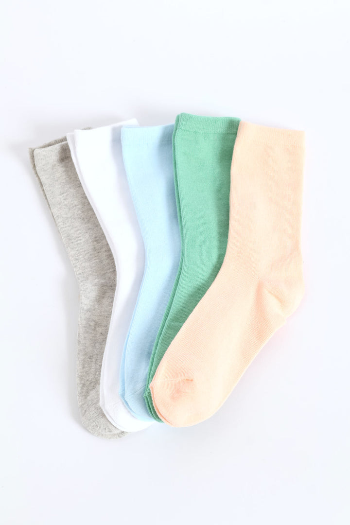 Girls 5 Pack Plain Anklet Socks - Multi